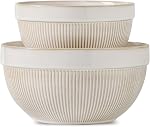 Ceramic Large Mixing Bowls for Kitchen, Set of 2 Big Serving Bowls for Cooking, Popcorn, Salad, Soup, Baking, Dough Bread Making Bowl, 10 inch + 8 inch, White