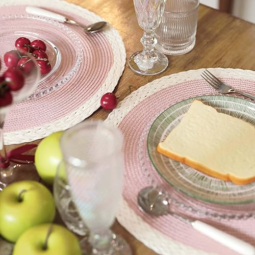 Miniatura 4 de Noctiflorous Juego de 4 manteles individuales redondos trenzados de 15 pulgadas, lavables, resistentes al calor, para mesa de comedor,