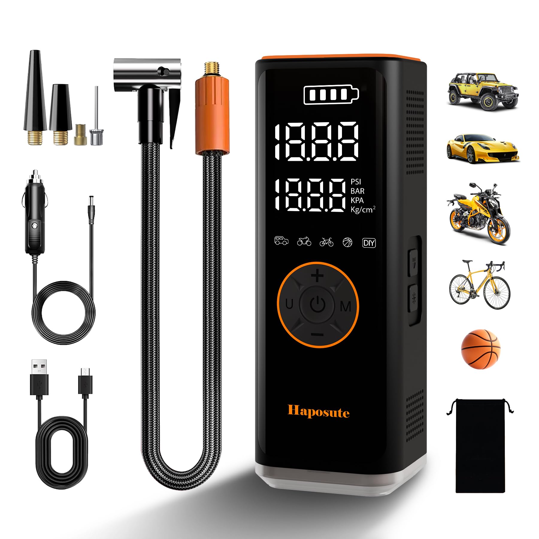 Tyre Inflator Portable Air Compressor 12V DC, 150PSI Corded/Cordless 6000mAh Long-Lasting Battery Electric Air Pump with Digital Display & Dual LED Light for Car, Motorcycle, Bike, Ball & DIY