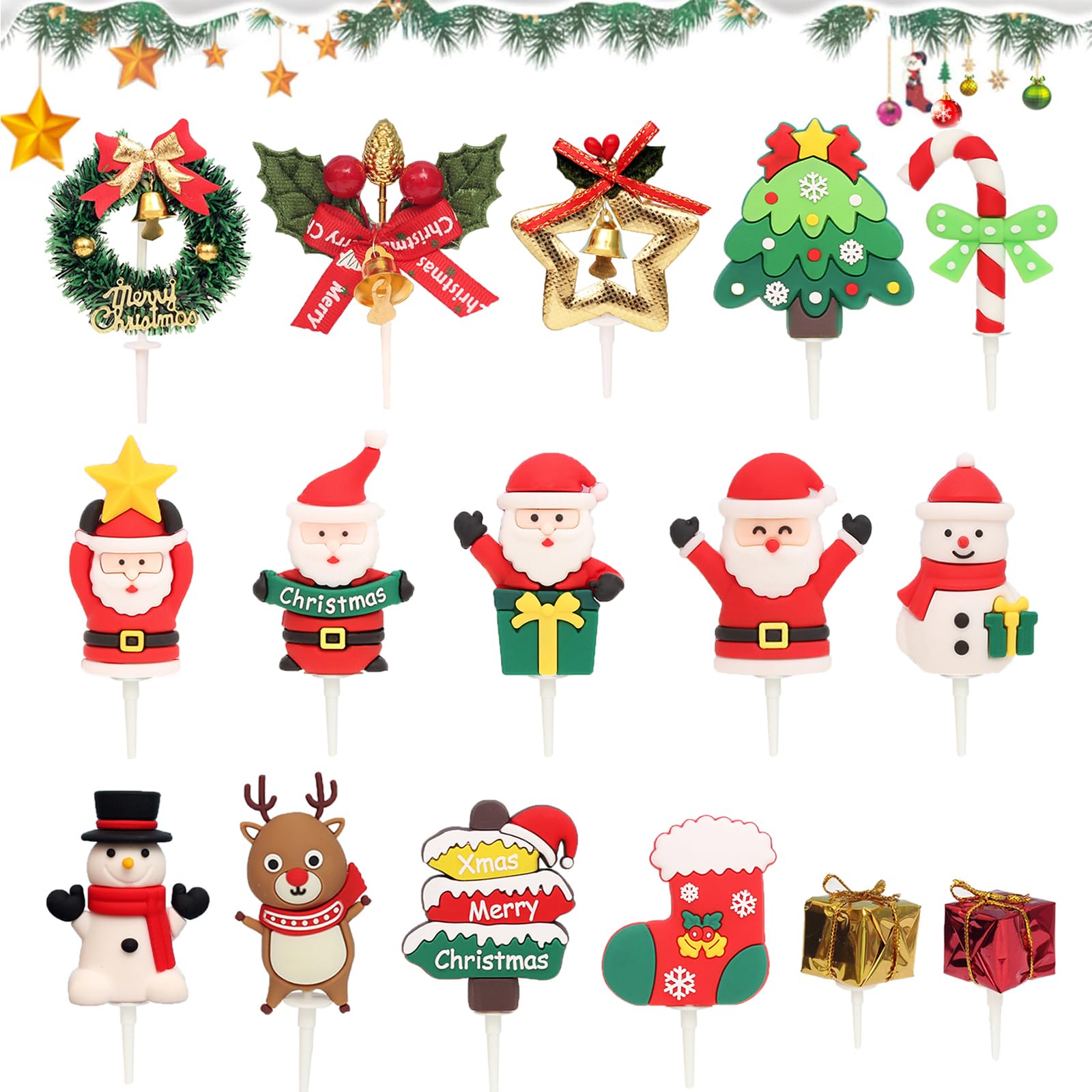 Décorations De Gâteau De Noël - 12 Pièces (Père Noël, Sapin, Bonhomme De Neige…), Pour Cupcakes Et Desserts - 2