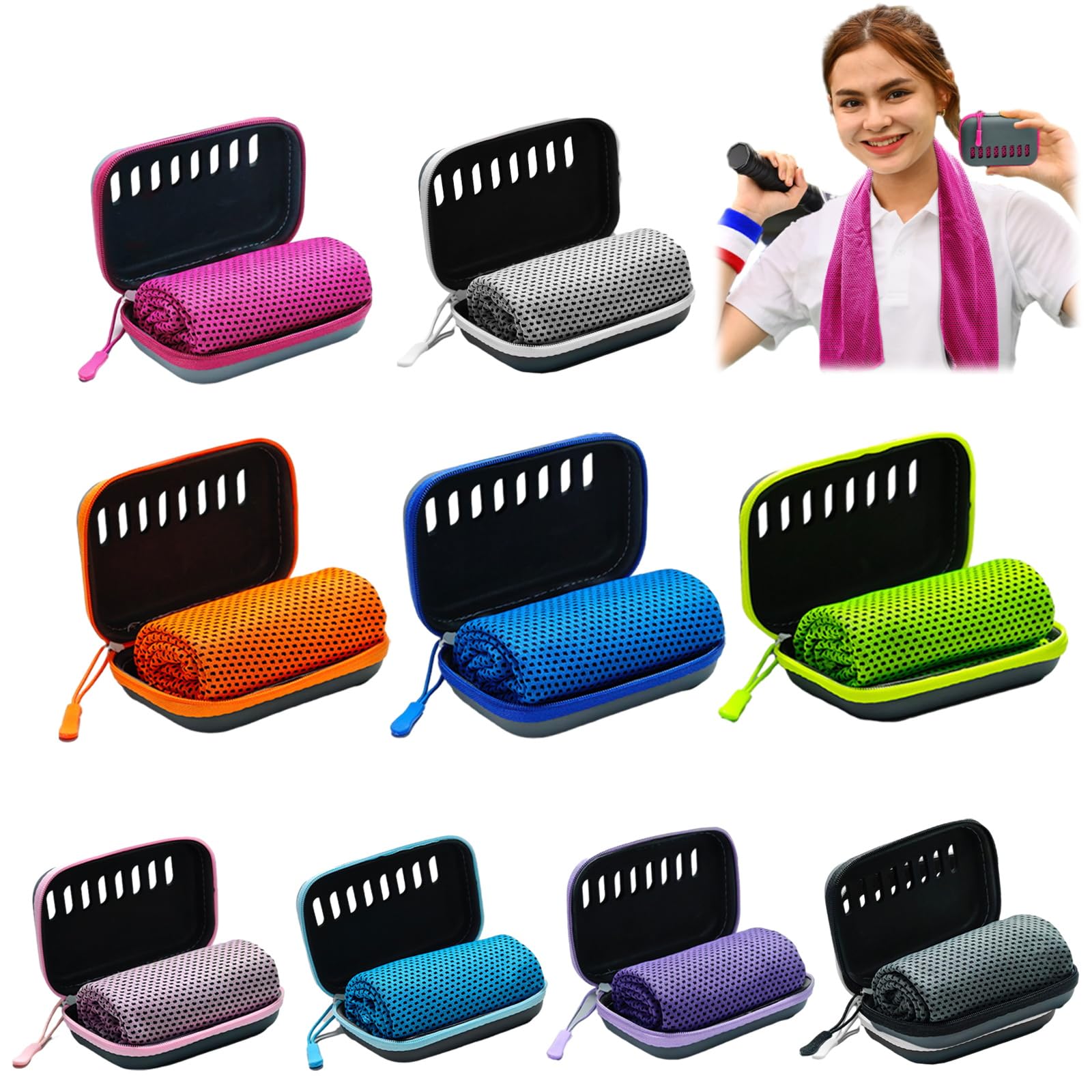 Générique Serviette rafraîchissante avec boîte de Rangement – ​​Lot de 3/5/ 9 – 30 x 80 cm – Serviette Polyvalente pour Le Sport, Le Cou et Les Voyages (9 pièces)