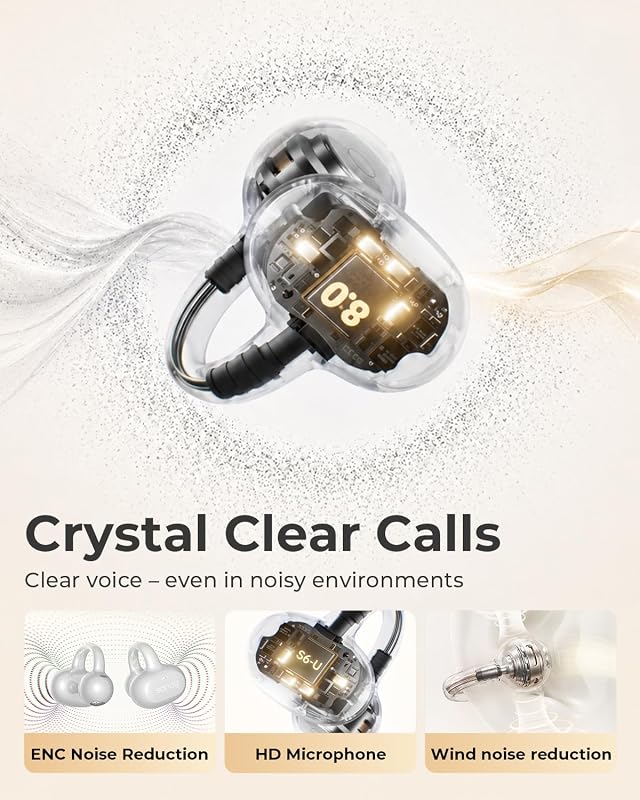 Sanag S6S Ultra Open Ear Headphones, Bluetooth 6.0 Clip On Earbuds, 42H Playtime IPX7 Waterproof, Lightweight for Running Gym Cycling, App EQ Control - White image 6
