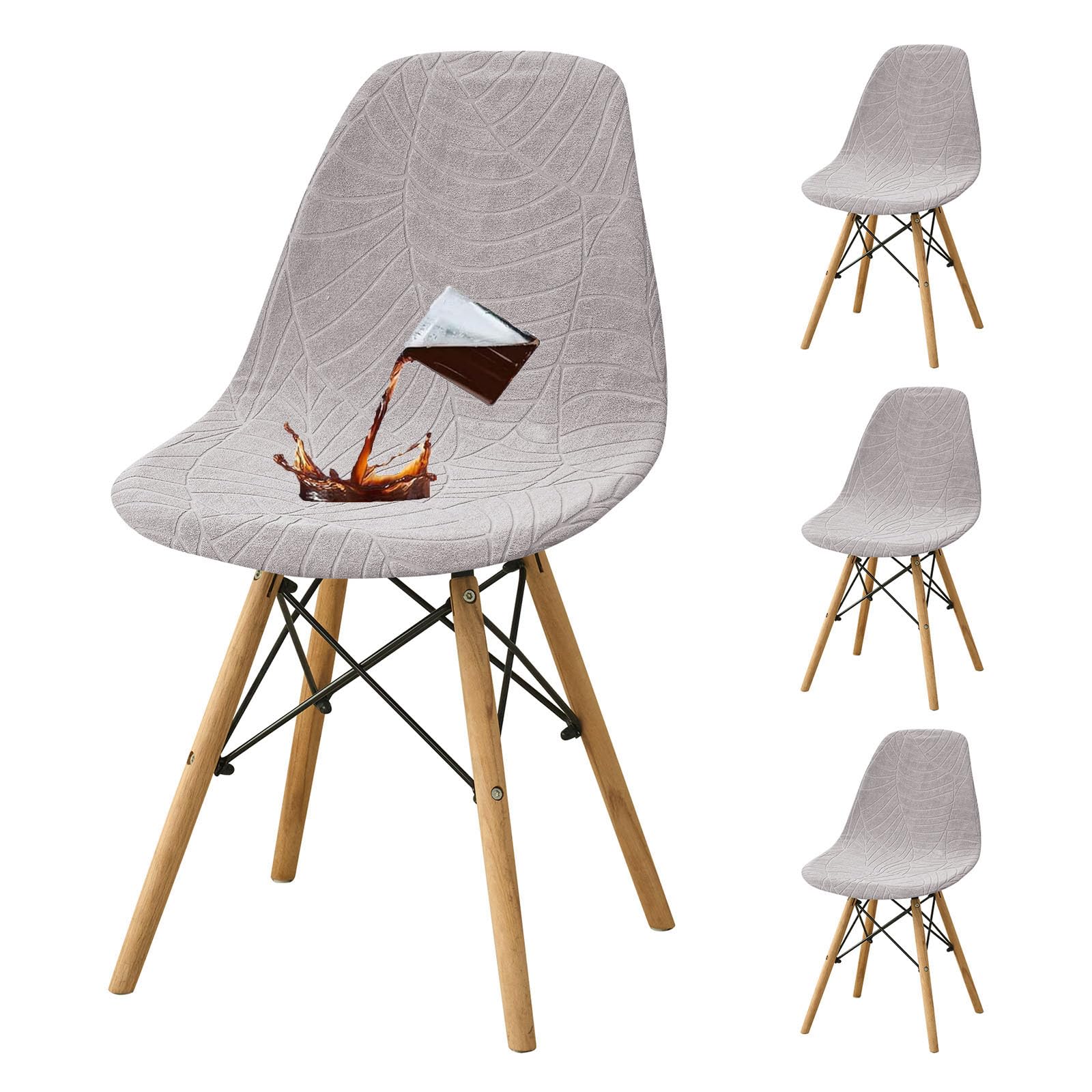 YOPOIY Waterproof Shell Chair Covers Set of 6 4 2, Stretch Armless Chair Slipcovers for Dining Chairs, Washable Mid Century Modern Chair Protector for Pets (Light gray,4 PCS)