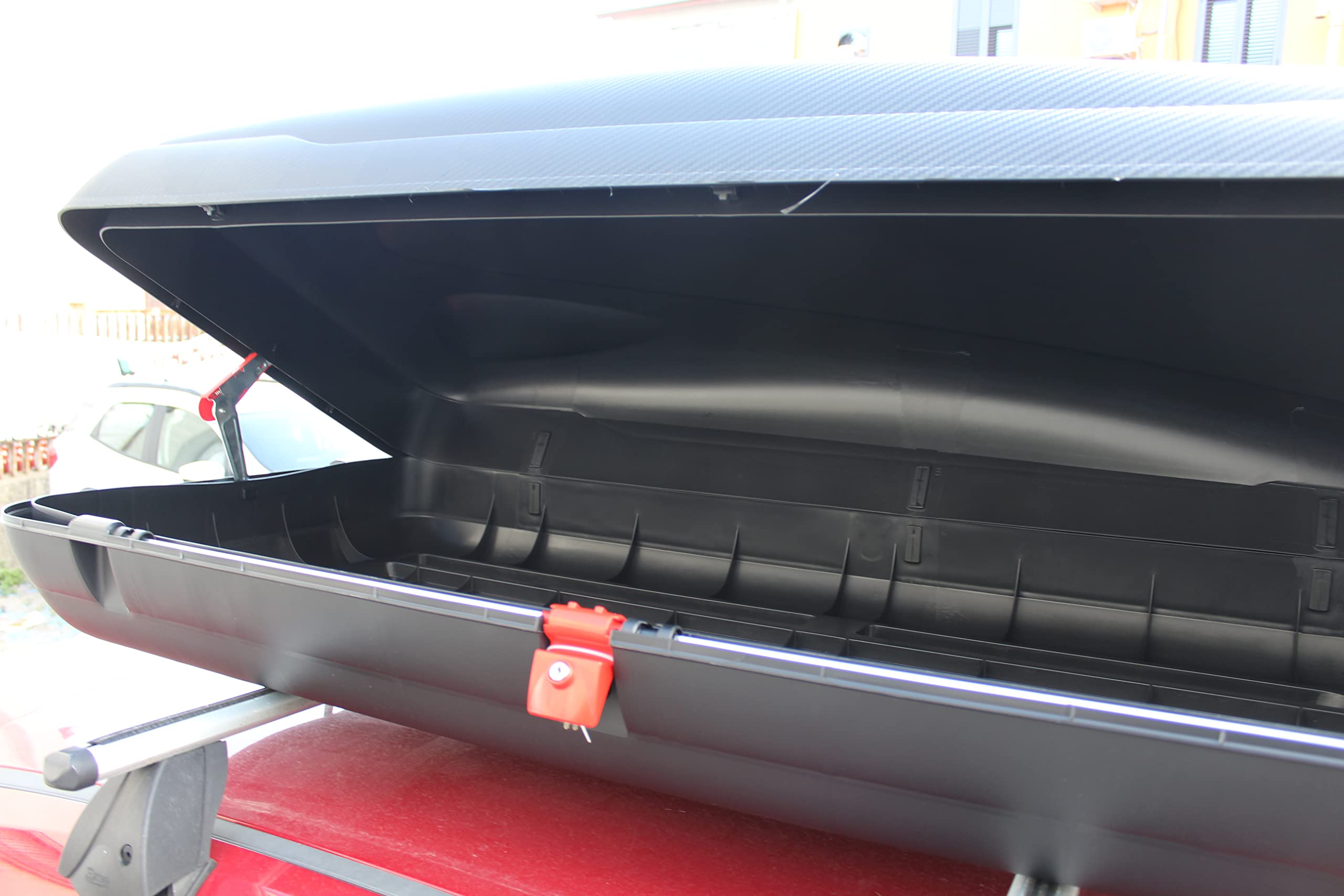 Box Tetto Auto 400L - Nero Carbon - Portapacchi - Portatutto Universale - 170x79x38 cm - Portata 50Kg - Baule Portabagagli - Siluro Box Auto Tetto - Omologato - Apertura Laterale