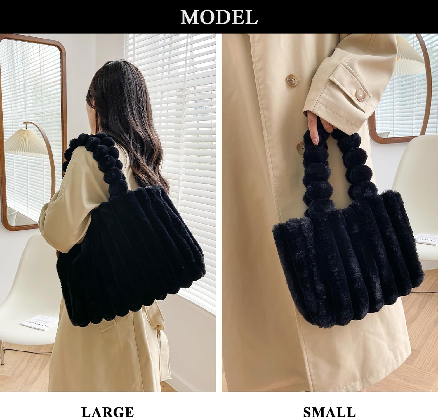 Furry Purse Fluffy Tote Bags for Women Winter Faux Fur Bag Fuzzy Purses and Handbags - Image 3