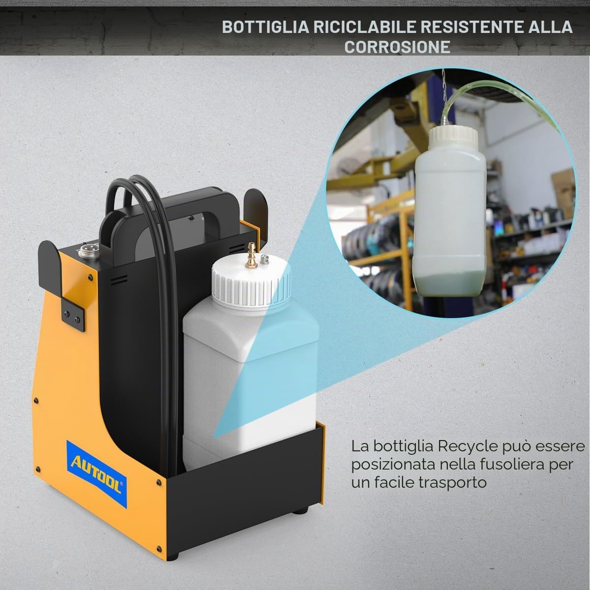 AUTOOL Spurgo Freni Elettrico Kit, Kit di Spurgo Automatico del Fluido Freno con Bottiglia di Estrazione da 1 Litro, 20 Adattatori,Adatto alla Maggior Parte dei Veicoli, 220V