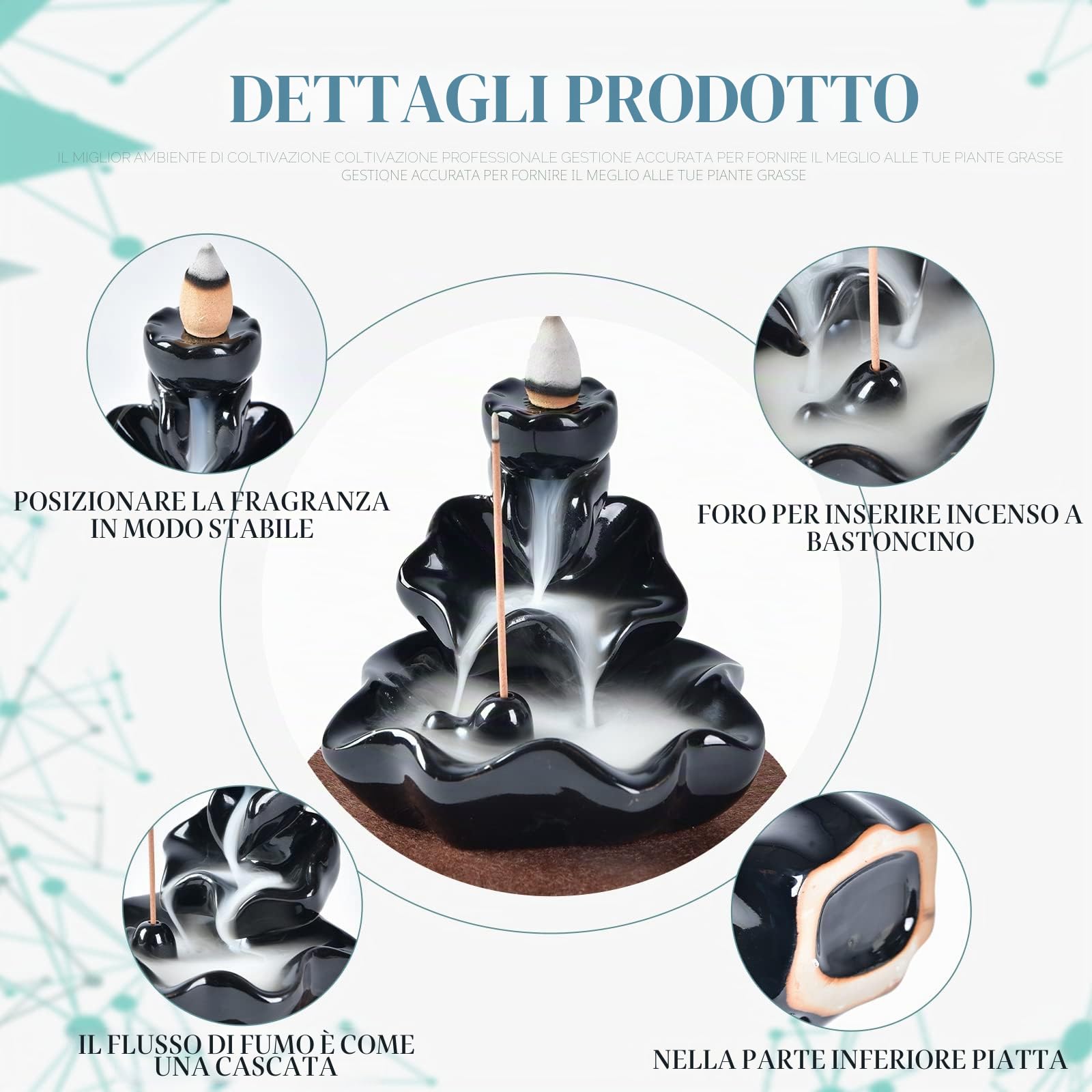 Tang You, brucia incenso a flusso inverso, con 10 coni di incenso, in ceramica, per la casa Style 5
