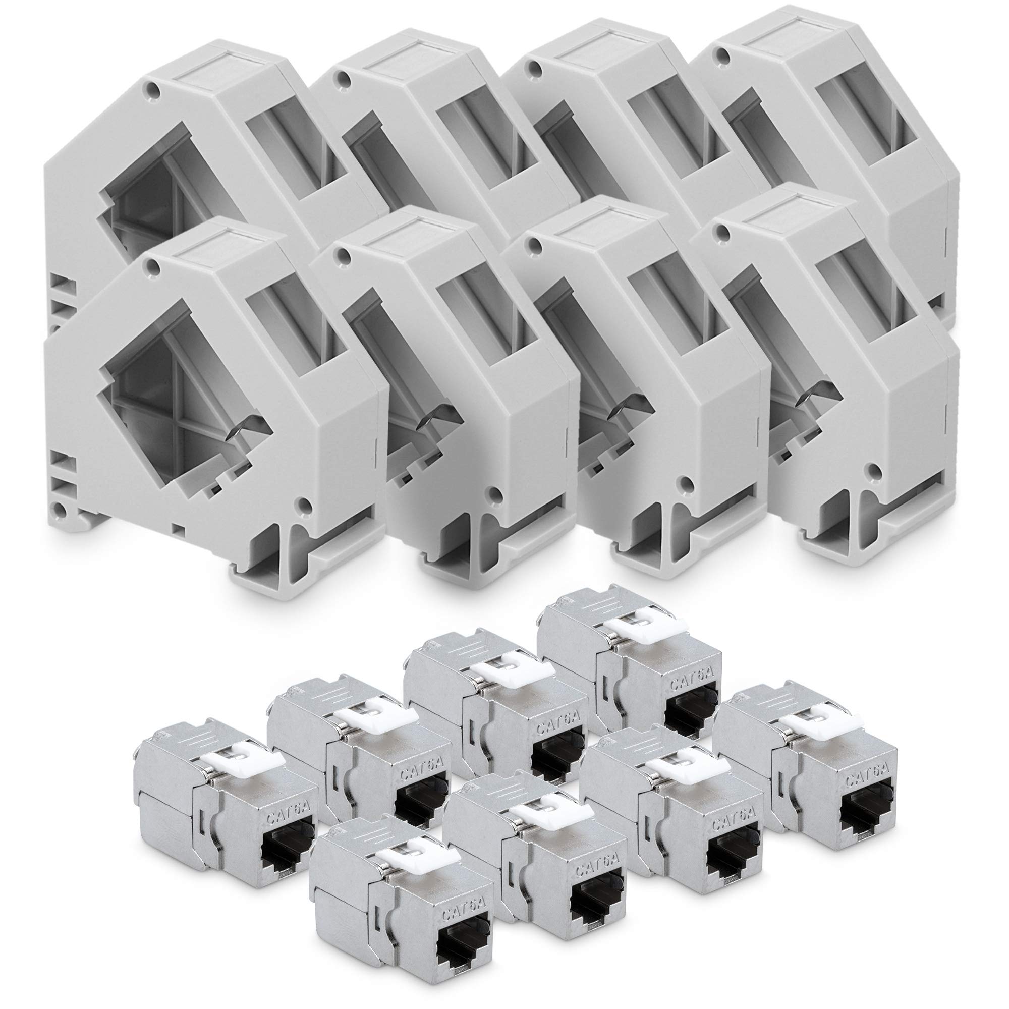 kwmobile Set Modulo Keystone CAT 6A schermati Presa RJ45 8x Supporti adattatori Barra DIN
