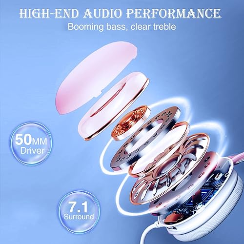 Miniatura 5 de AULA Auriculares USB para juegos con micrófono para PC, auriculares retroiluminados RGB arcoíris, sonido envolvente virtual 7.1, controlador de