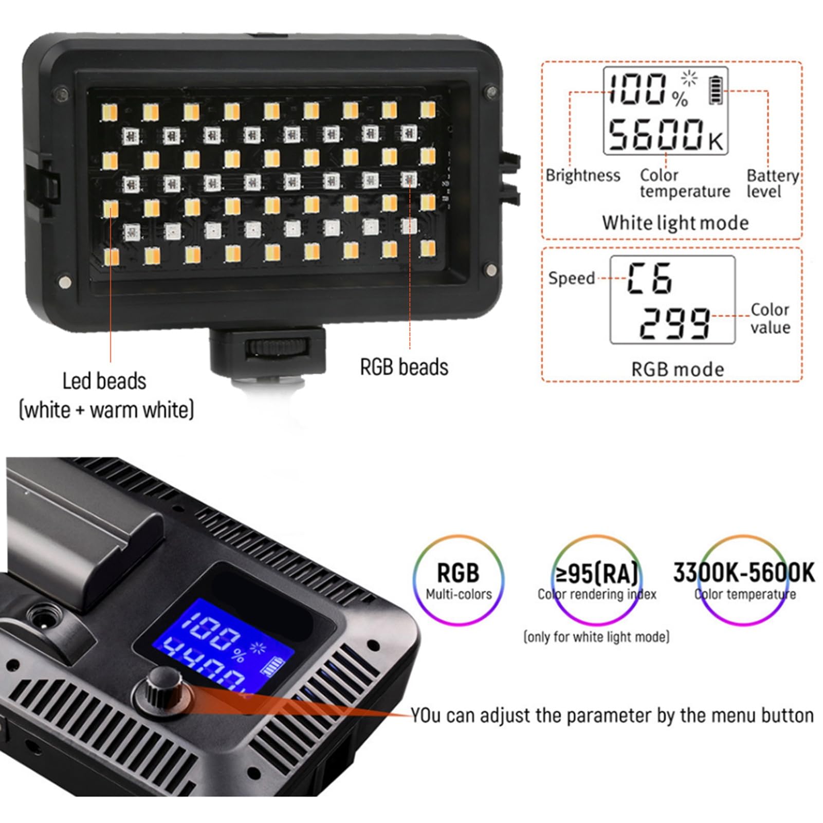 Tbest RB10 RGB Kolorowa LED do Kamery 2500-8500K ściemniana Fotograficzna do Nagrywania Wideo światło Wypełniające