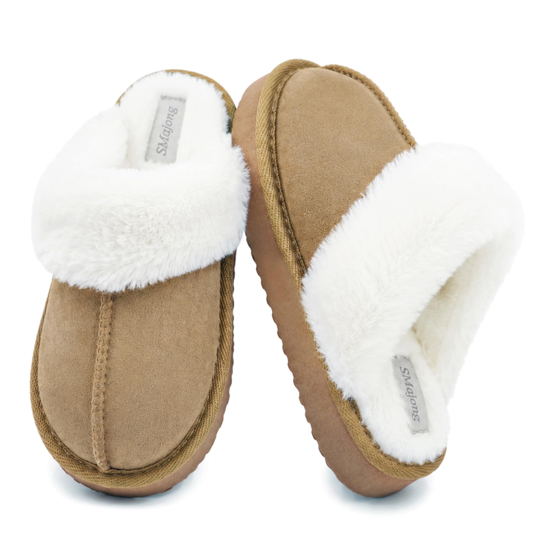 SMajong Pantofole Bambine e Ragazze Calde in Peluche Antiscivolo，28-39 EU | Effetto Camoscio per Casa，Super morbide，Morbida fodera in peluche，Calzata facile slip- on，Aderenza stabile