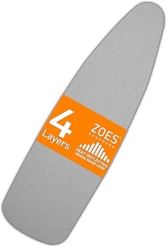 Ironing Board Cover and Pad | 100% Cotton Cover with Padding Standard Size with Aluminum Coating | Heat-Reflective Ironing Board with Elastic Edges Set | 54"x15" Grey