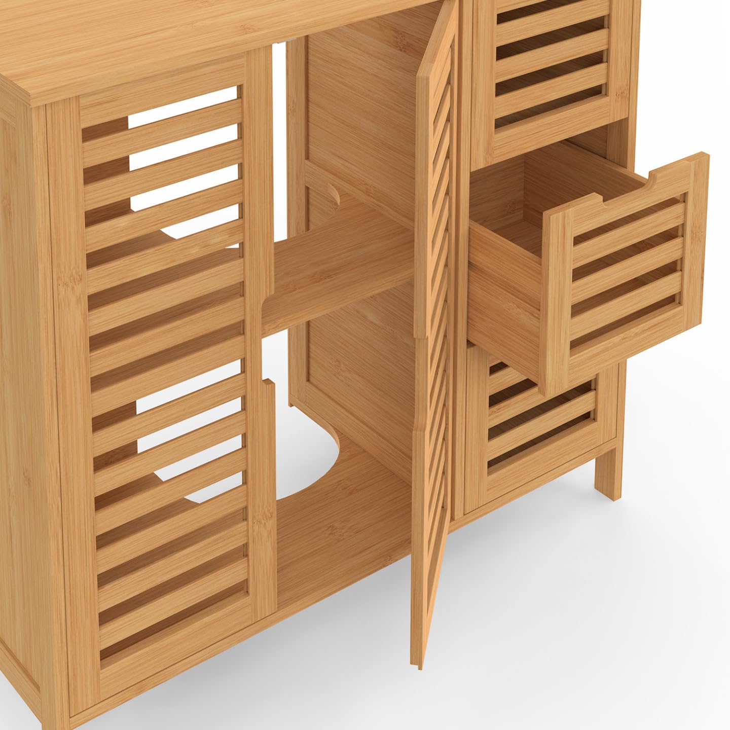 IDMarket - Meuble sous lavabo Salle de Bain Bambou BEA avec Placard et 3 tiroirs