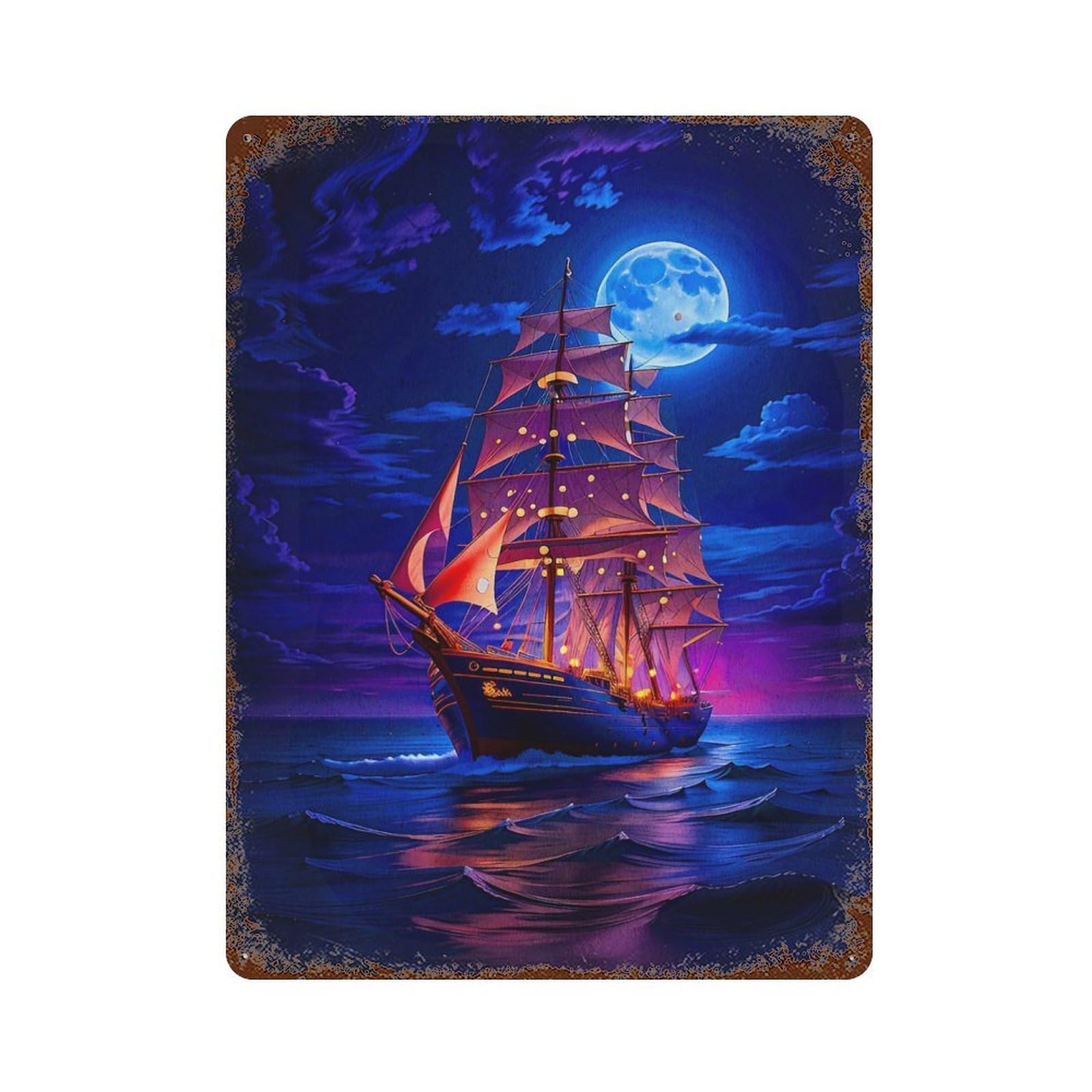 Vintage Rust Metal Sign with Fantasy Pirate Ship Design 15.7"x11.8", for Shed, Workshop And Garage Wall Decor, Retro Wall Decor