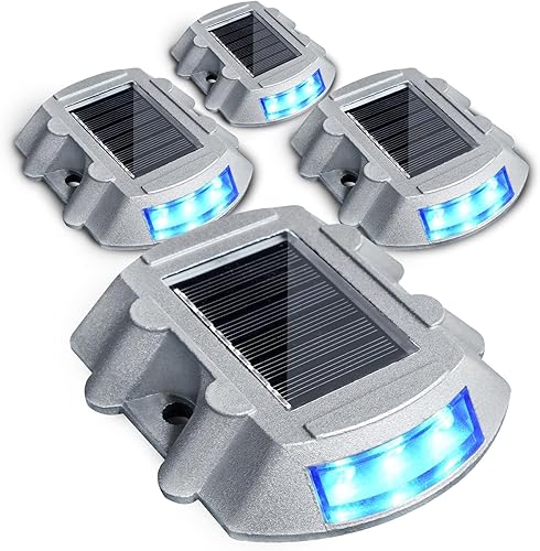 Paquete de 4 luces solares para cubierta, luces LED solares para exteriores, impermeables, luces de advertencia para entrada, acera, camino, patio, disponible en Yaxa Peru