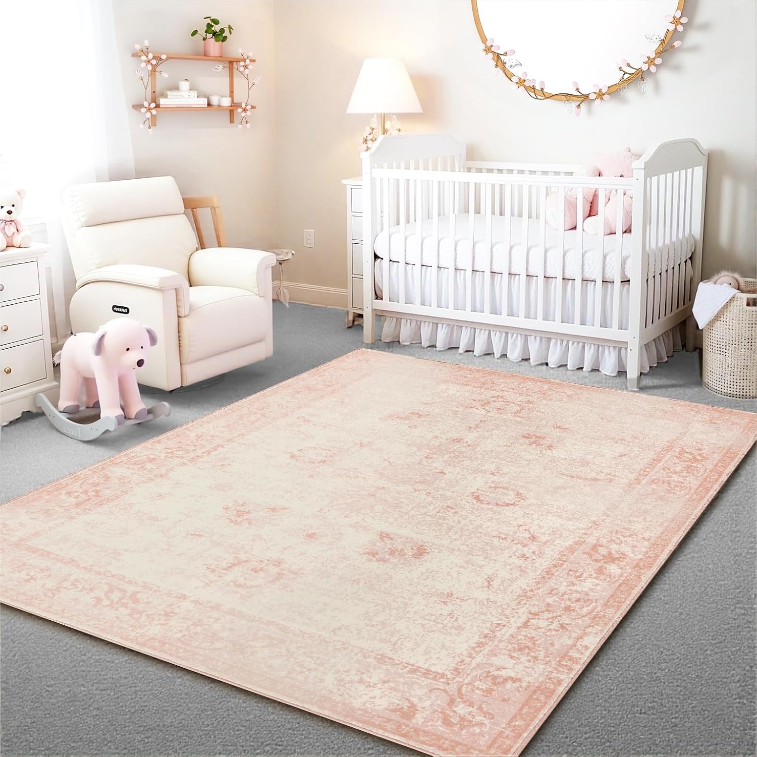 Istana 5x7 Area Rug - Pink Rugs for Living Room 5x7 - Foldable Rugs for Bedroom - Stain Resistant Washable Rug - Eco-Friendly Boho Area Rugs - Easy to Clean Living Room Rug 5' x 7' (Rectangular) Pink / Faded Beige