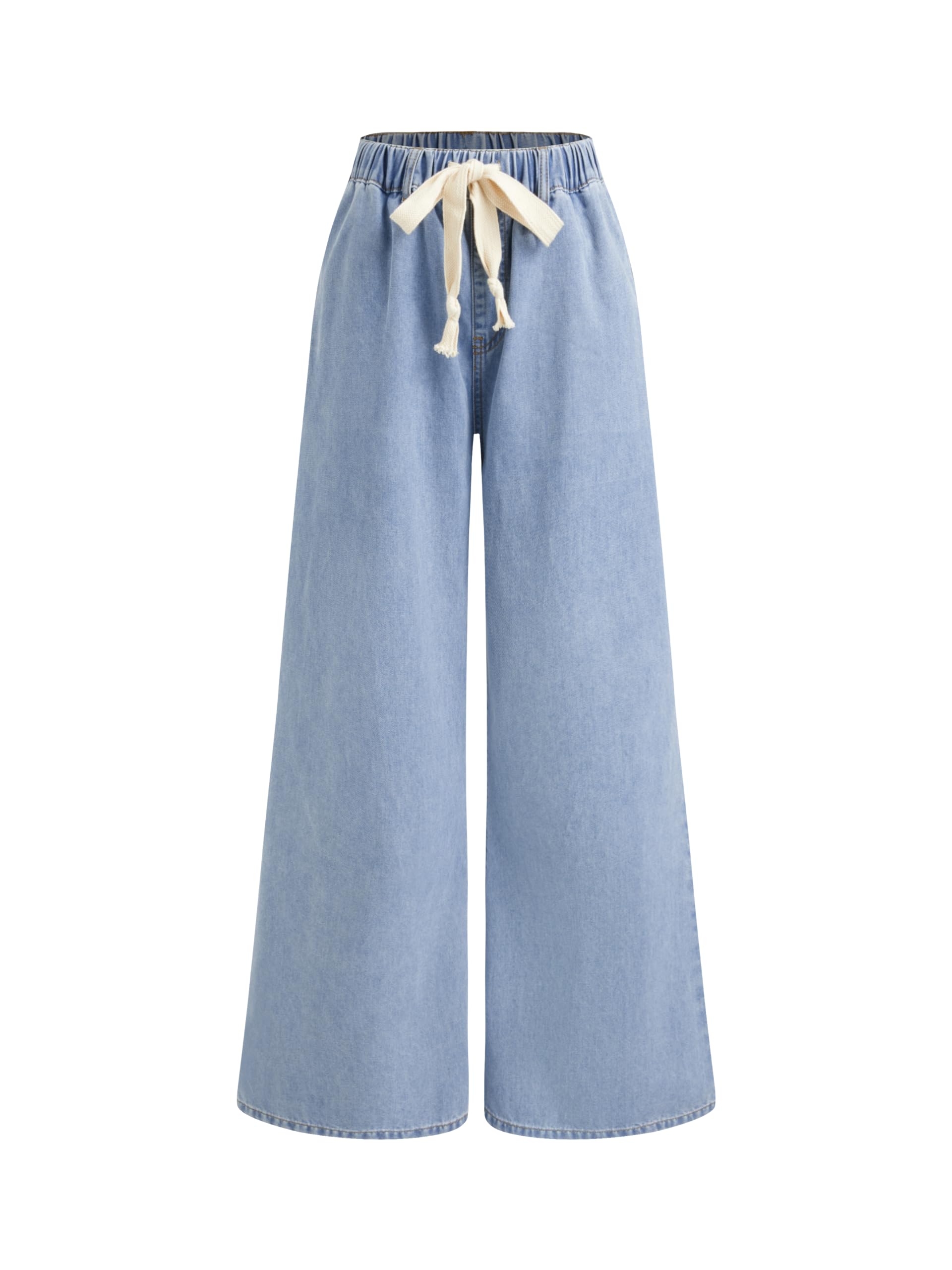 CIDER Drawstring Baggy Wide Leg Jeans for Women High Waisted Pull On Jeans Denim Pants with Pockets