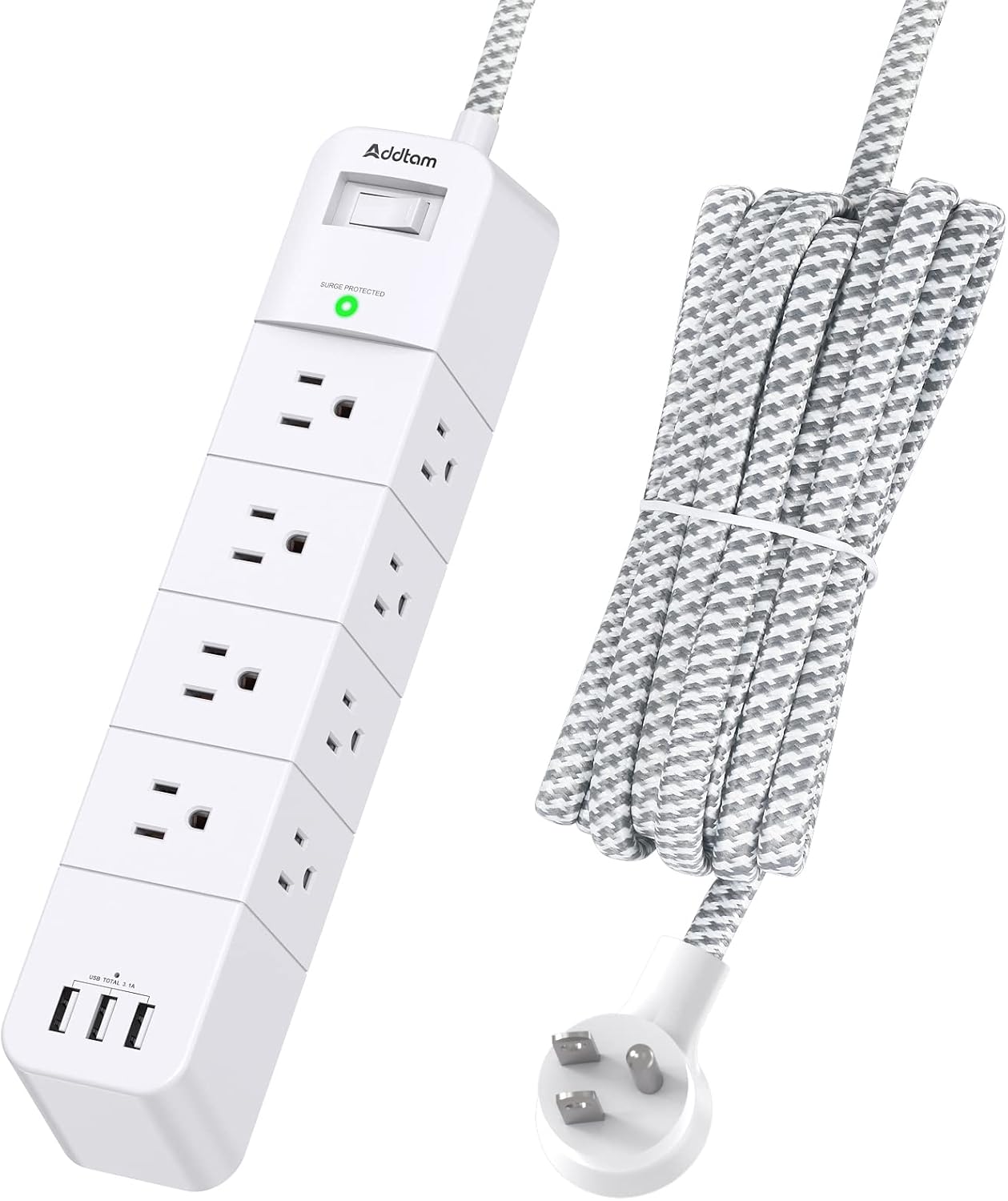 Surge Protector Power Strip Addtam 10 Ft Long Extension