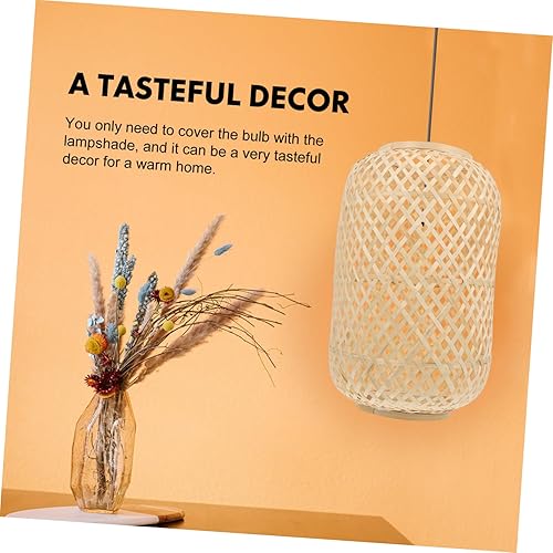 Miniatura 5 de DOITOOL Cubierta de luz de techo de bambú tejida a mano, pantalla decorativa para lámpara de pared, lámpara de techo, lámpara de pie, cubierta de