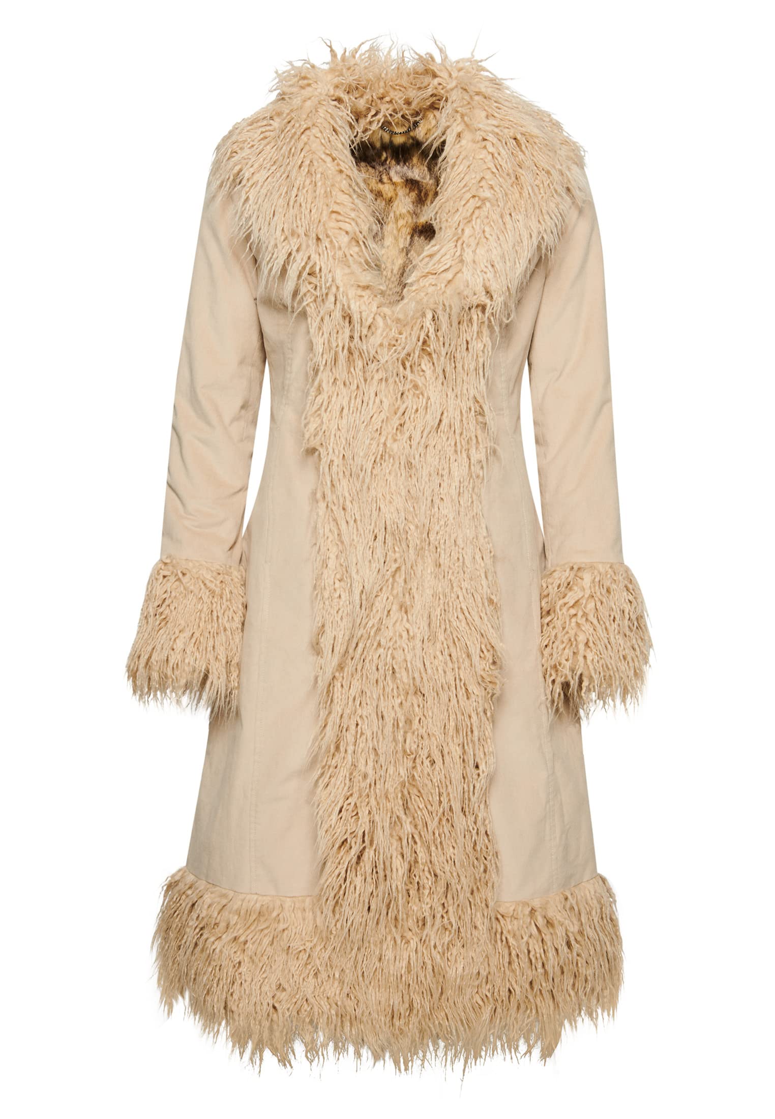 Superdry Damen Längerer, afghanischer Mantel mit Kunstfellfutter Stonewash Taupe Braun 38