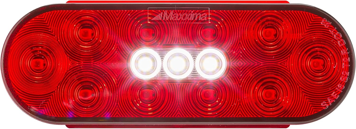 Maxxima M85621R 6” Oval Hybrid LED Stop/Turn/Tail & Back-Up Light – Grommet Mount, 13 LEDs, DOT Compliant, Dual PL-3 Connectors, Polycarbonate Housing, Horizontal & Vertical Mount for Trucks