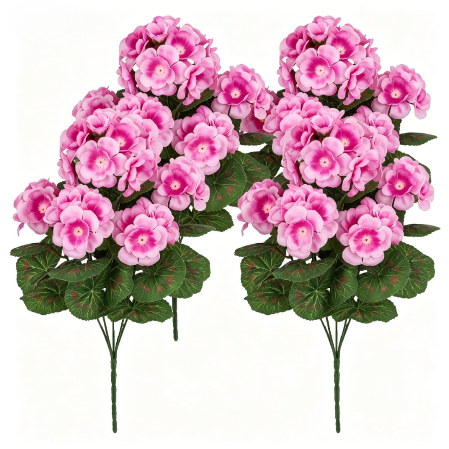 Jporshu Pink 4 Bundles Artificial Geraniums, Uv Resistant Realistic Silk Fake Flowers, Waterproof Faux Plants For Outdoor Planter, Garden, Balcony, Yard, Porch And Indoor Home Decor (4, )