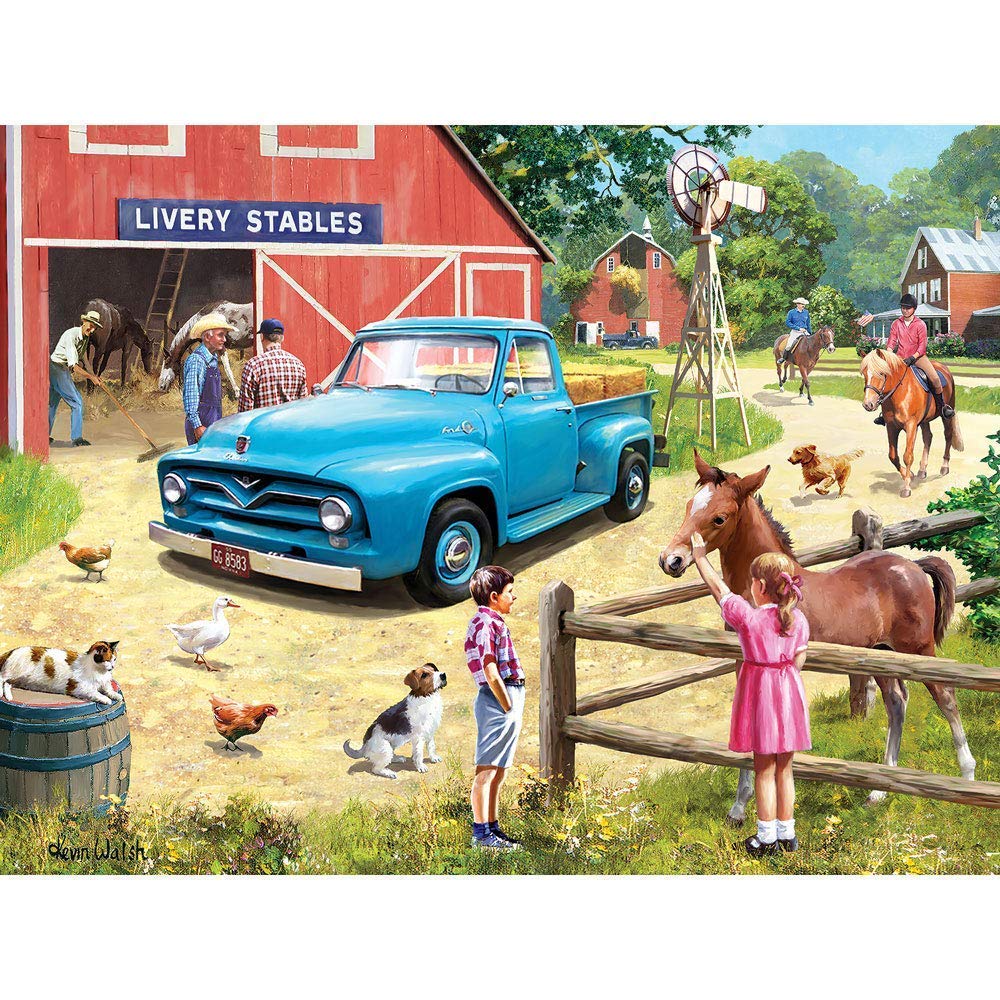 Bits and Pieces500 Piece Jigsaw Puzzle for Adults 18" x 24" - A Stop at The Stables - 500 pc Spring Farm Horse Ranch Animal Stables Jigsaw by Artist Kevin Walsh
