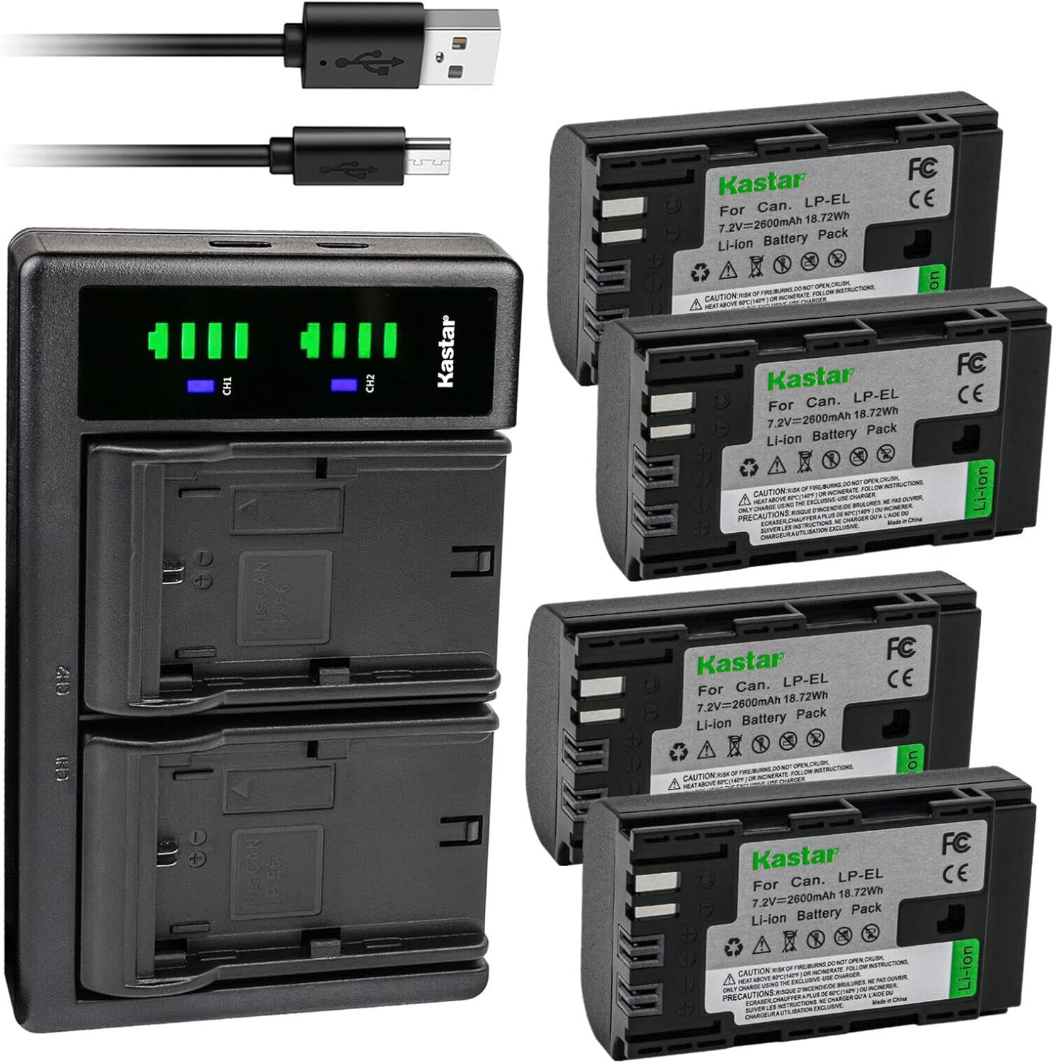 Kastar LP-EL Rechargeable Battery 4-Pack & LTD2 Charger for Canon LP-EL