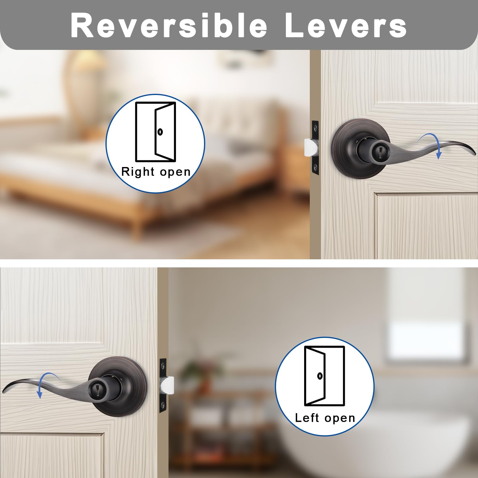 GOBEKOR 5 Pack Bronze Door Handles Privacy Door Lever Interior Door