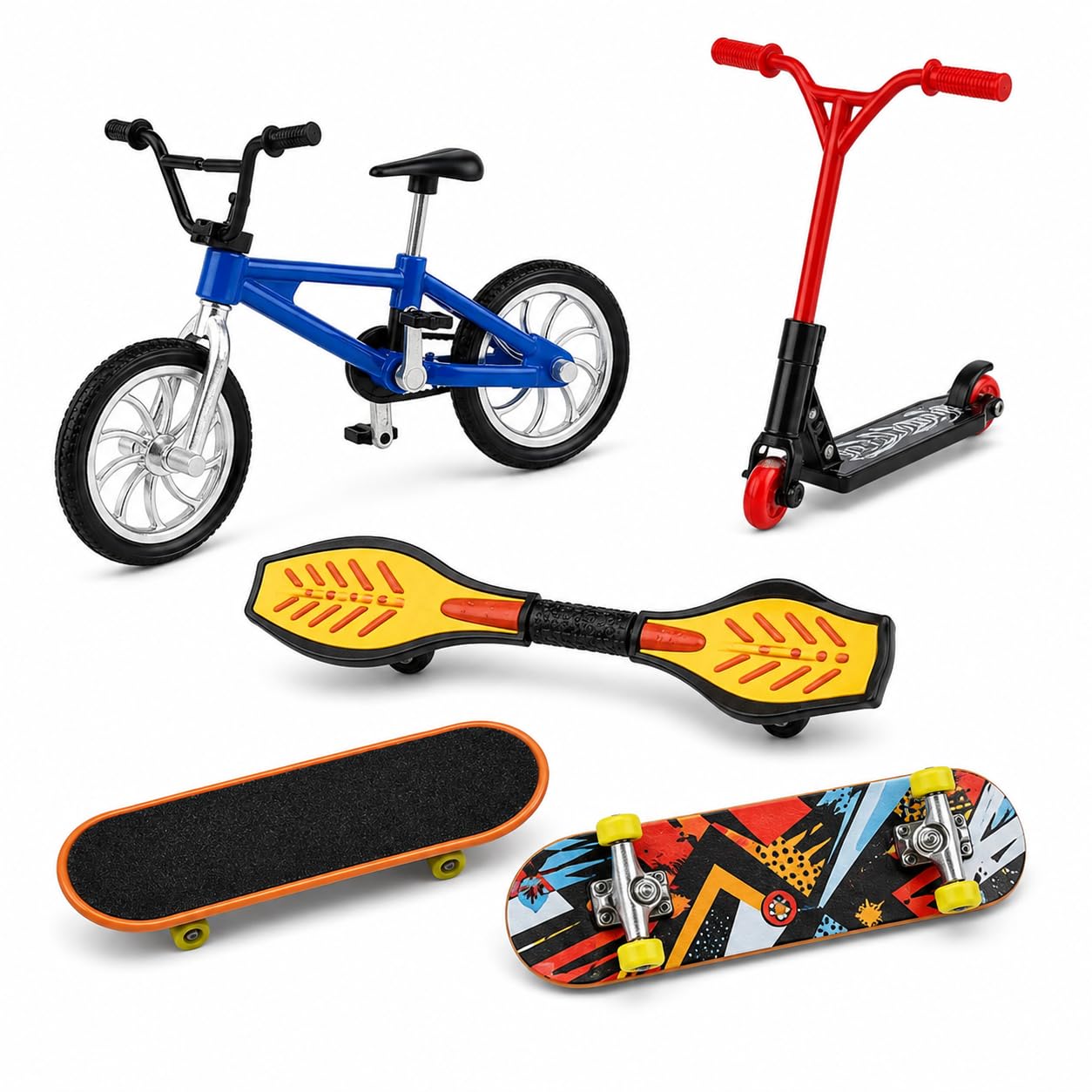 Buuraqq 5Pcs Mini Finger Vehicle Set, Finger Scooter Finger Skateboards
