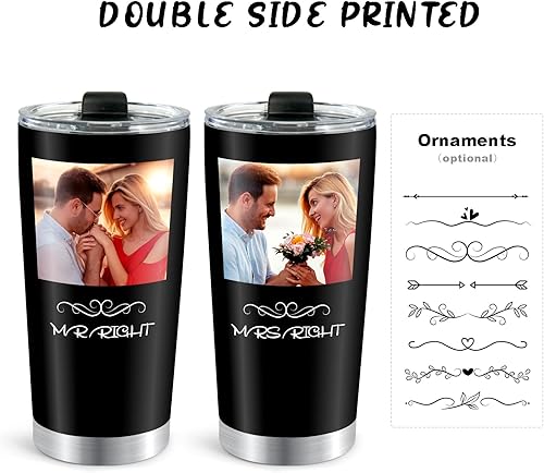 Miniatura 4 de Vaso de fotos personalizado con nombre, texto, logotipo, 20 onzas, impresión de doble cara, taza de café aislada de acero inoxidable, taza de viaje