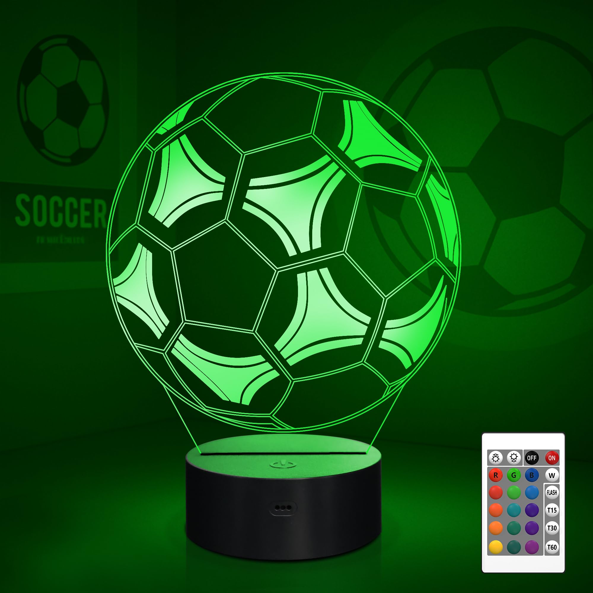 Coopark Boys Football Gifts For Kids, 3D Illusion Lamp For 16 Colors Changing + Remote Control + Dimmbale + Timer, 3D Night Light For Player Teen Men Sports Fan Bedroom Decor