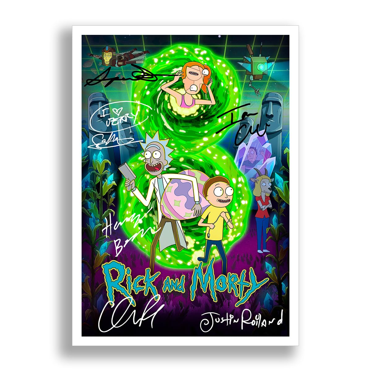Mounted Gifts Trading Rick & Morty S8 TV Cast Signed A4 Poster Photo Print Framed Autograph Gift Show Justin Roiland Chris Parnell (A4 Poster Only)