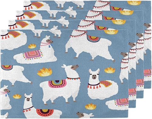 Llamas Animals Texture Placemats Set of 4 Table Mats Washable Placemat Waterproof Place Mats for Party Home Dining Table Decor 18x12 in