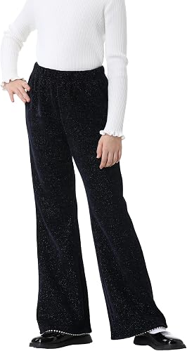 Rolanko Wide Leg Velvet Pants for Girls Dressy Palazzo Pants Ribbed Sparkly Cord