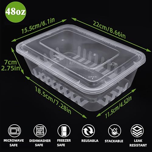 Miniatura 5 de 50 juegos de cajas desechables de 17 onzas / 16.9 fl oz con tapas, caja apilable de plástico transparente para almacenamiento de alimentos