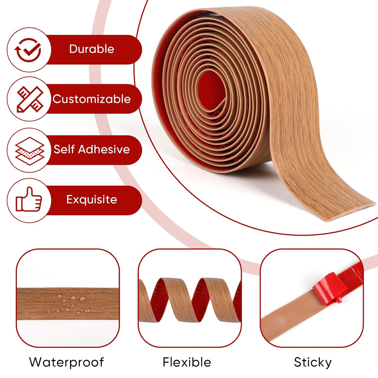 Vinyl Floor Transition Strip Floor Strip Trim Self Adhesive 20FT x 2" Flooring Transitions Laminate with Strong Backing Flat Divider Strip for Joining Floor Tile Gap,Carpet,Threshold (Brown)