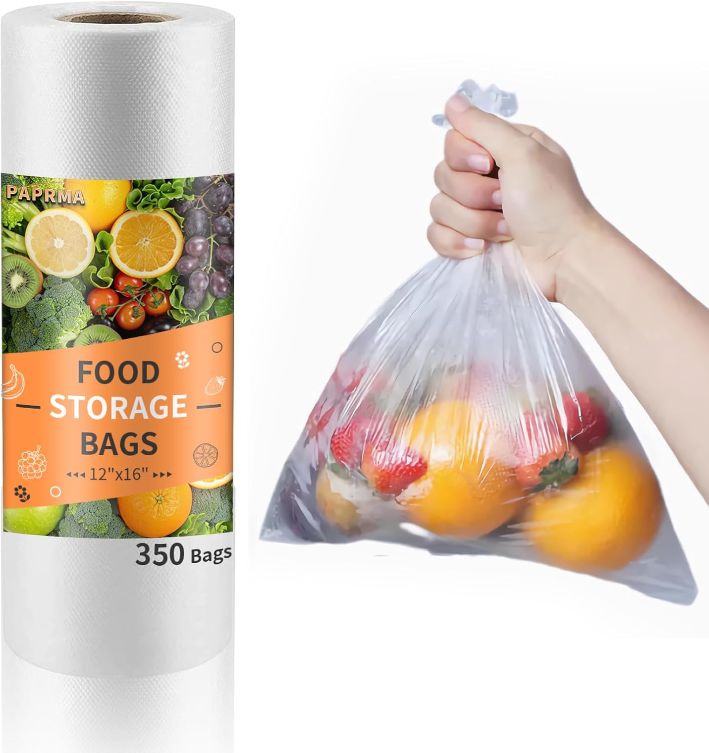 12” x 16” Food Storage Bags Clear Plastic Produce Bag, Disposable Plastic Bags for Food Vegetable 1 Roll, 350pcs on a Roll