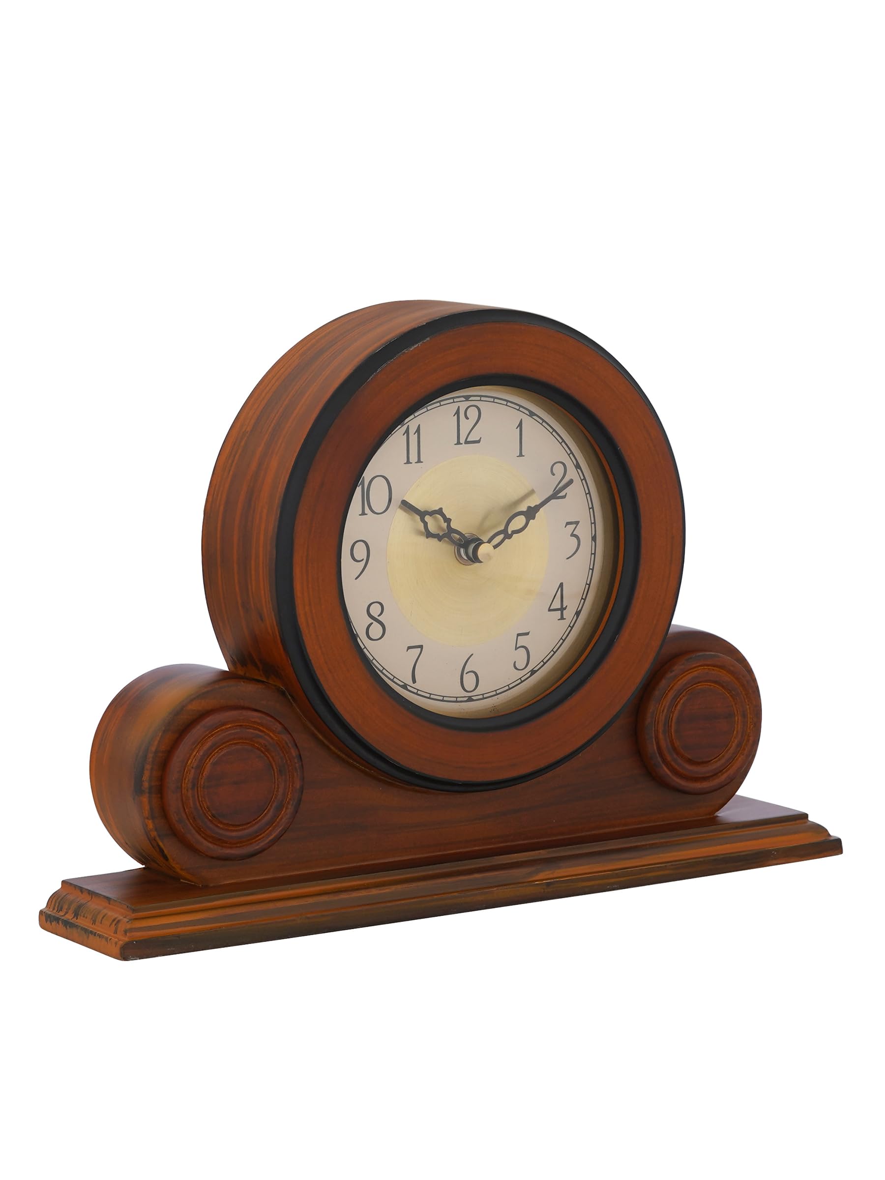 CHRONIKLE Beautiful Brown Color Wooden English Numbers Round Golden Color Dial Analog Table Clock for Office Desk Home Living Study Room Gifts (Size: 22 x 7 x 32 CM | Weight: 1275 Gram) — Amazon image 5