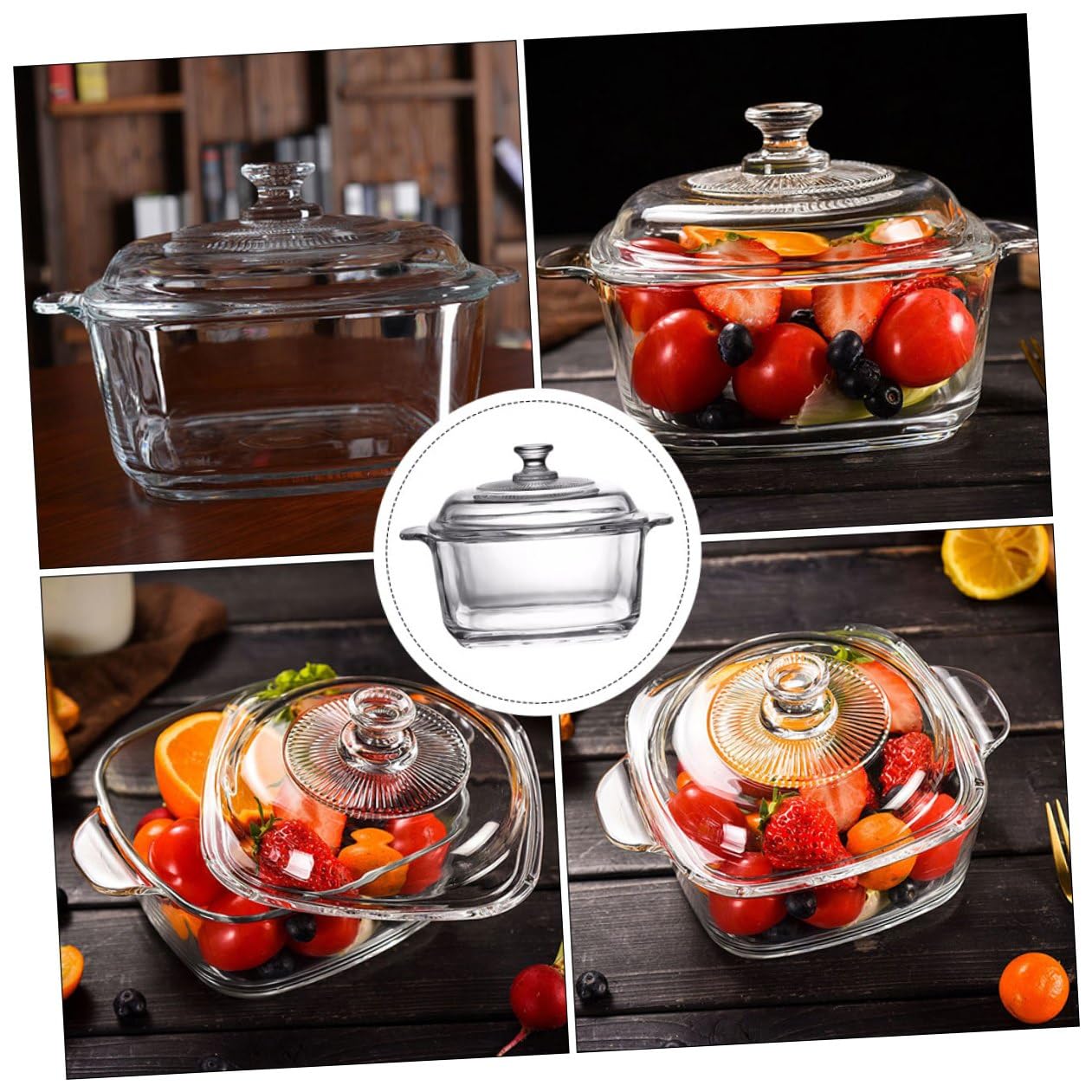 jojofuny 1l Glas Schüssel mit Deckel Ofenfeste Mikrowellengeeignete Kühlschrankschüssel Dickes Gehärtetes Glas Bruchsicher für Buffet und Tisch
