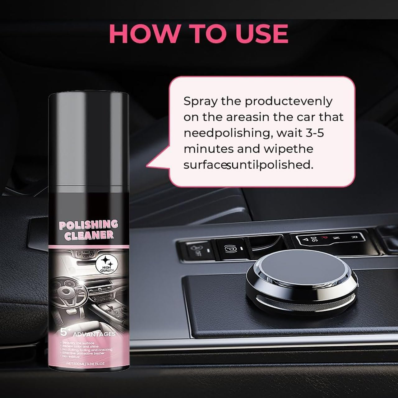 Polierreiniger Auto Interieur - Wasserloses Spray -Wachs, Innenraum des Autos Protection Spray, Autoflecken Entfernen Innenräume, Details, Kunststoff, Gummi -Lederreiniger (4PCS)