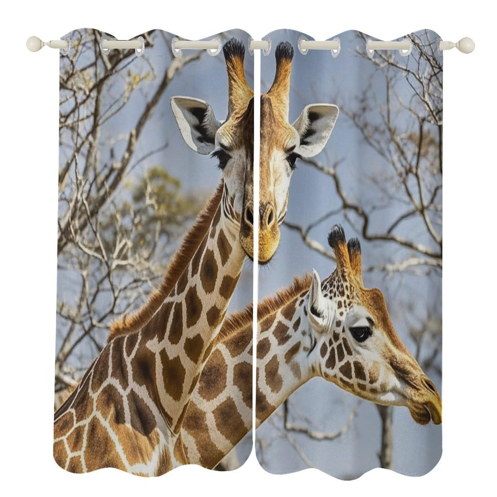 Rideaux occultants thermiques anti-froid motif girafe 132x213cm