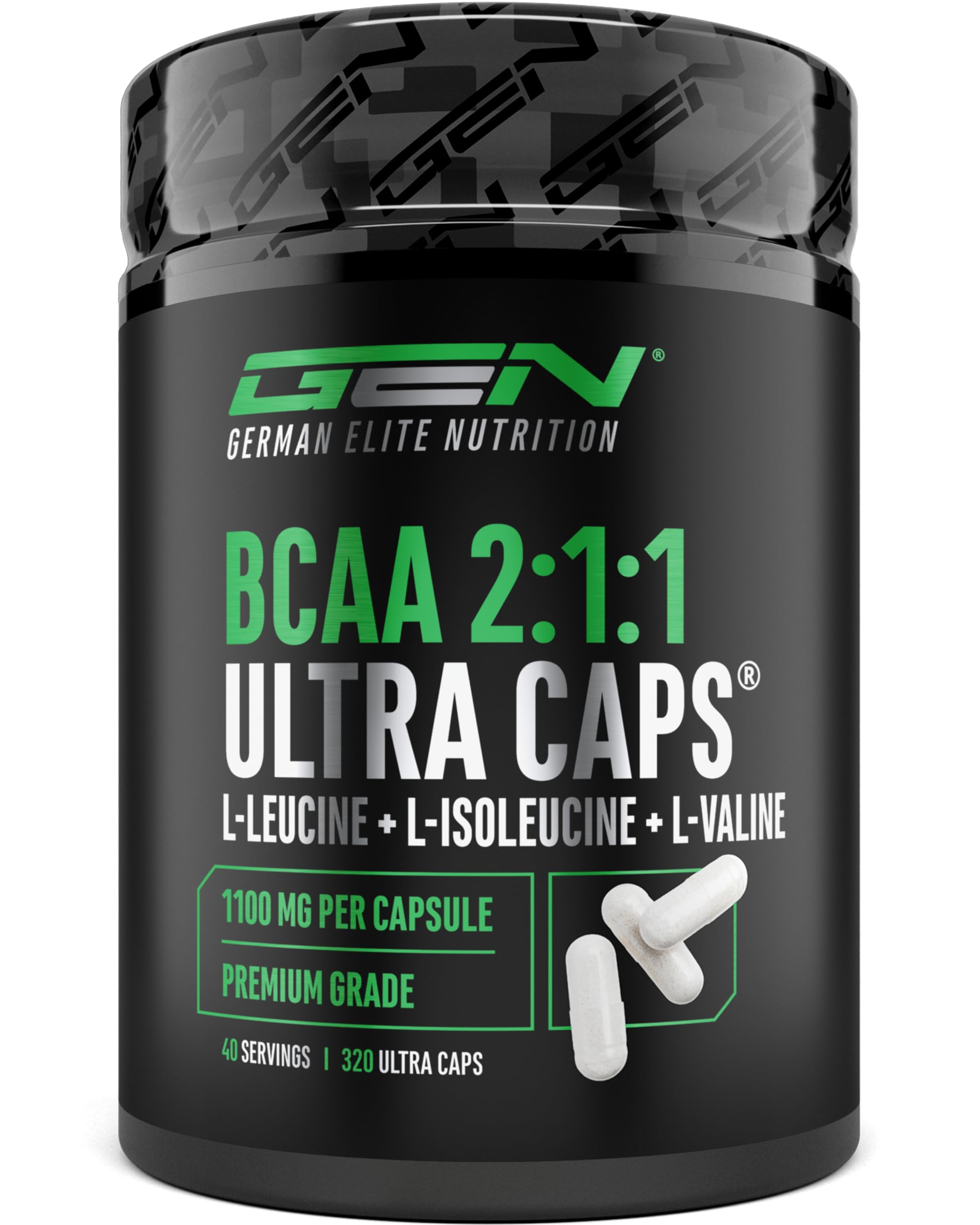 BCAA 2:1:1 ULTRA CAPS® - 320 Capsule - 1100 mg per Capsula - 8800 mg per Dose Giornaliera - L-Leucina, L-Isoleucina e L-Valina - Aminoacidi Essenziali