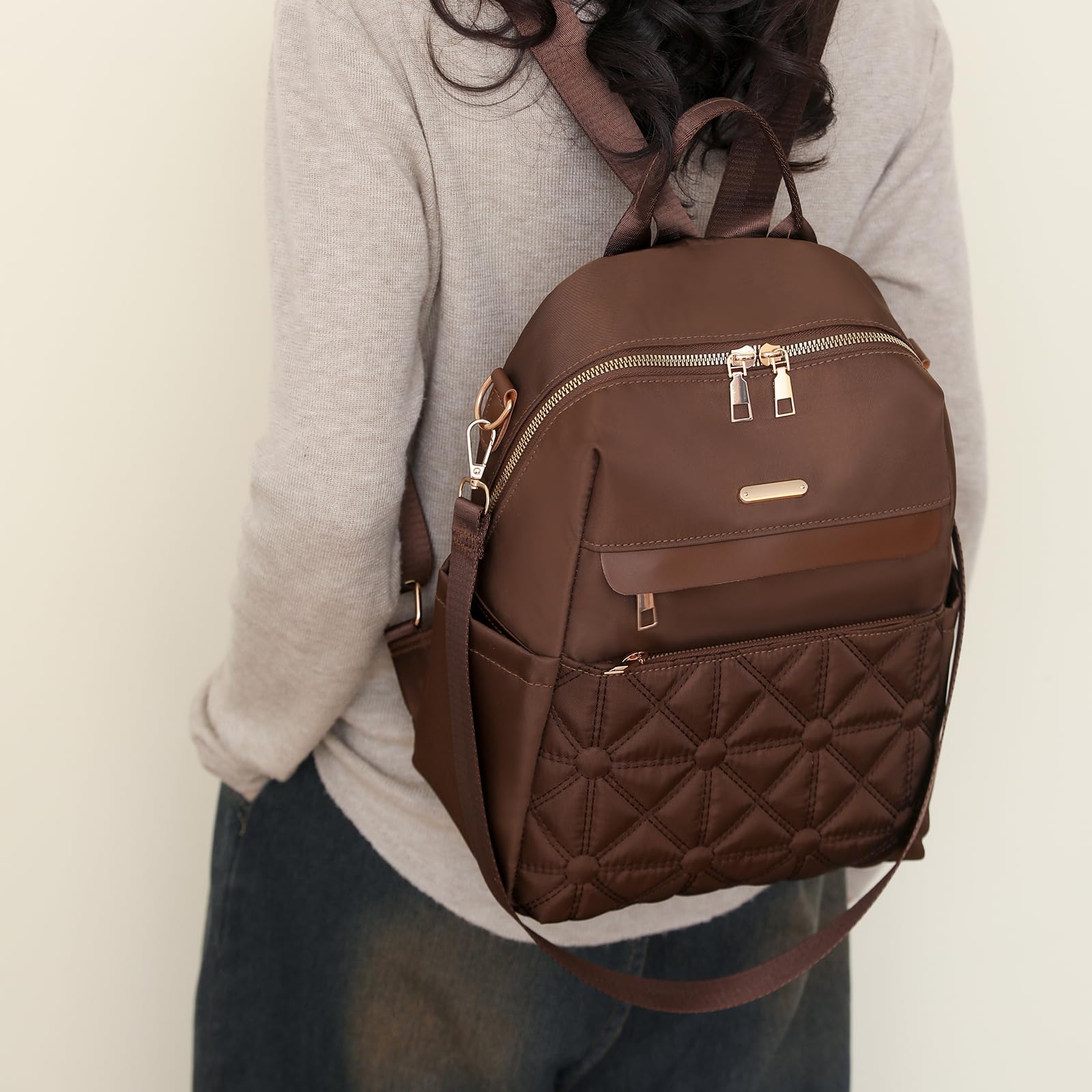 I IHAYNER Nylon Rucksack Damen Modische Multifunktionale Handtasche Schultertasche Gesteppt Freizeit Reiserucksack