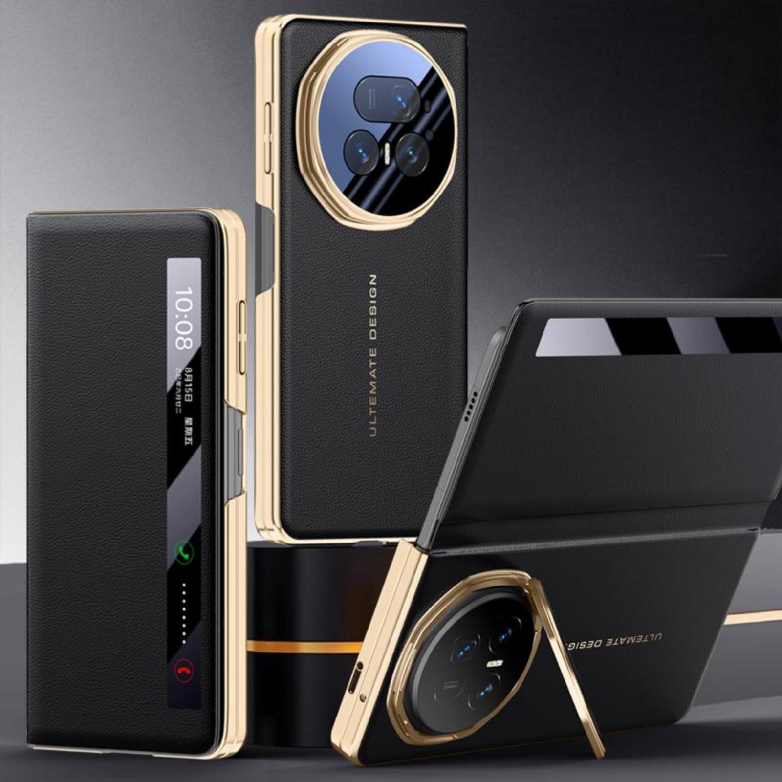 Magnetic Flip Coque pour Magic V5 Case Cuir + Lens Stand + View Window,Folio Cover étui pour Honor Magic V5(4)