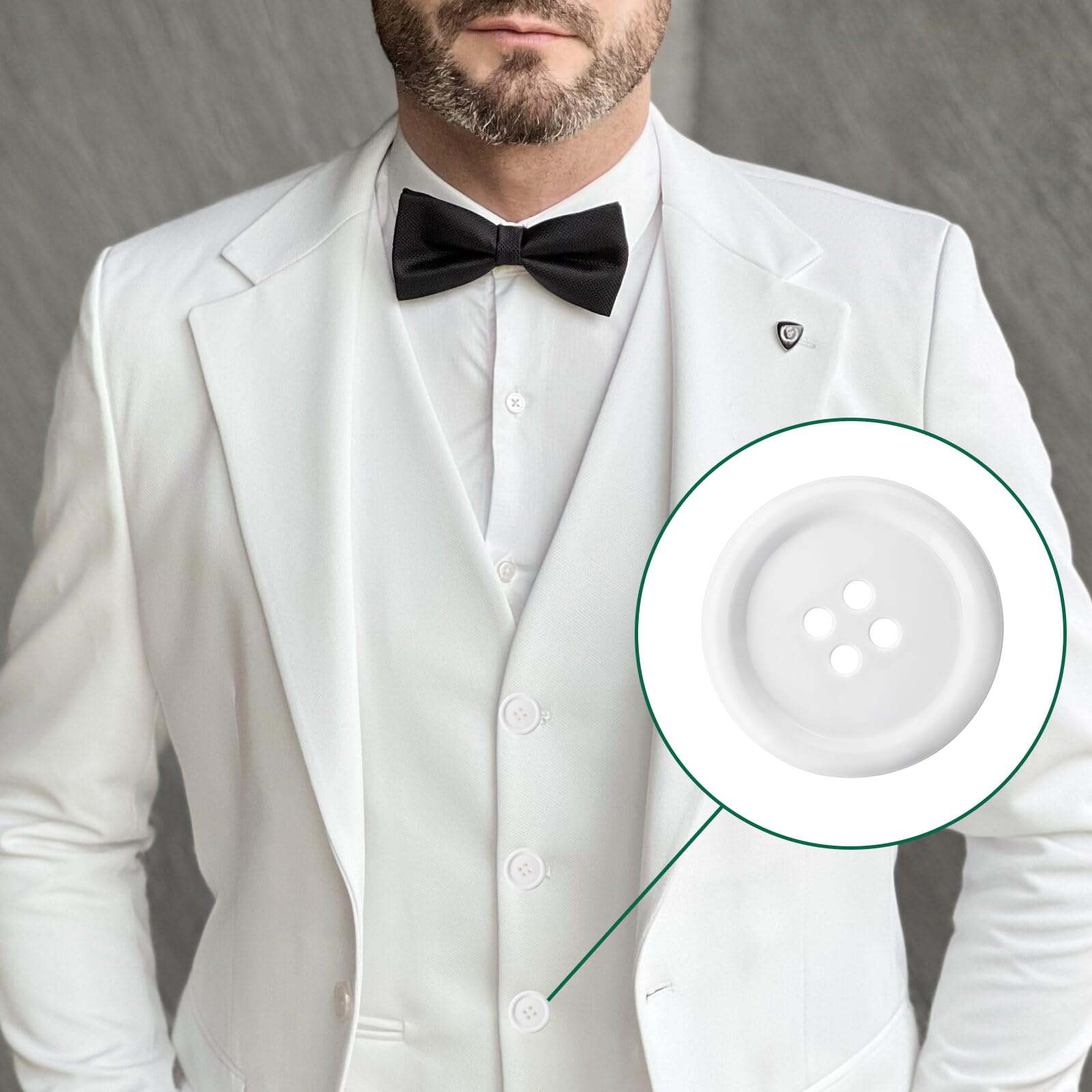 Lot de 10 boutons ronds en résine - 30 mm - Blanc - 4 trous - Pour le bricolage - Avec boîte de rangement - Pour la couture, le bricolage et la décoration