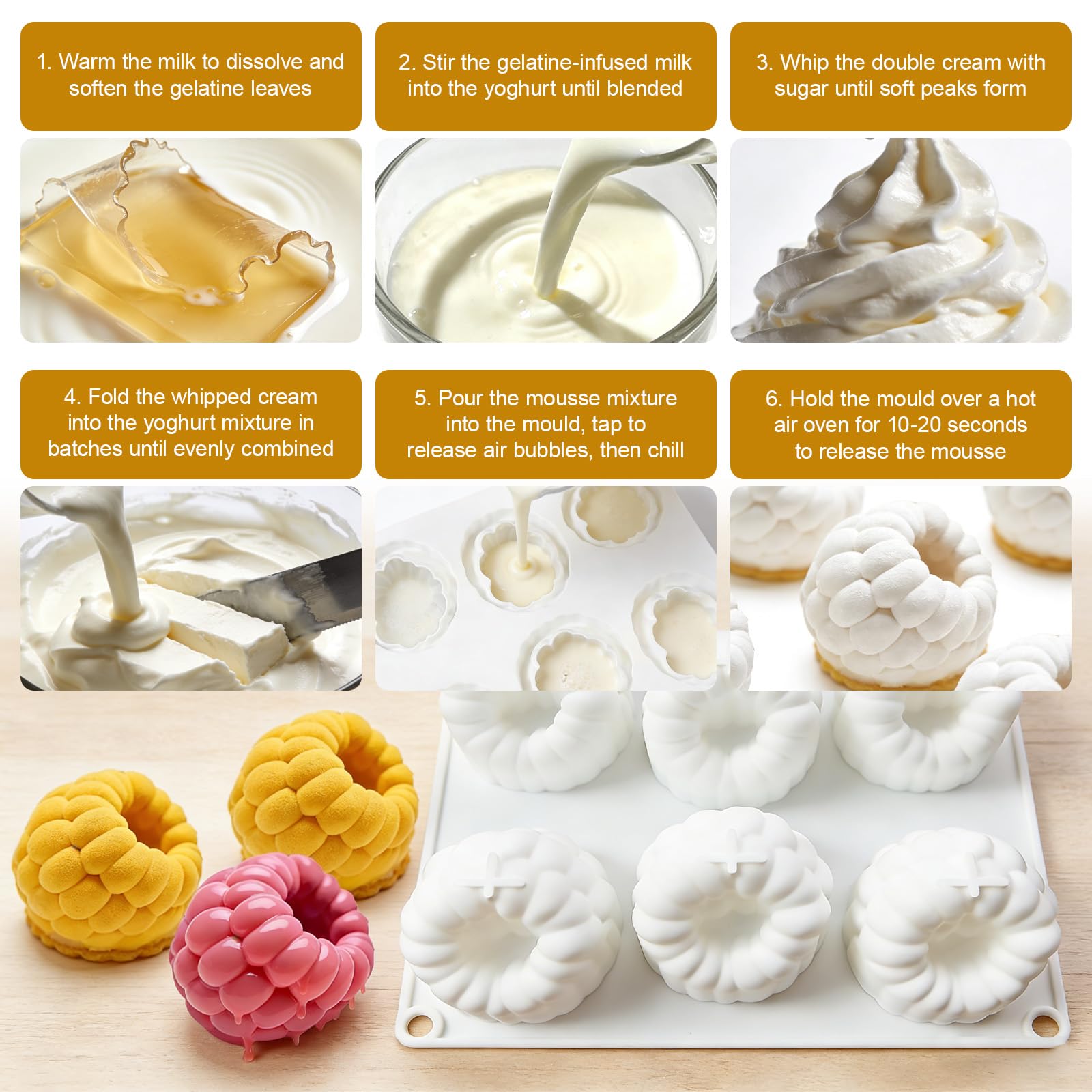 2 Pièces Moule Trompe L'oeil Fruit, Moule Silicone Framboise, 6 Cavities Moules Silicones, Moules à Pâtisserie, Silicone Dessert Mold for Cakes, Chocolates, Jellies, Creative Baking Creations
