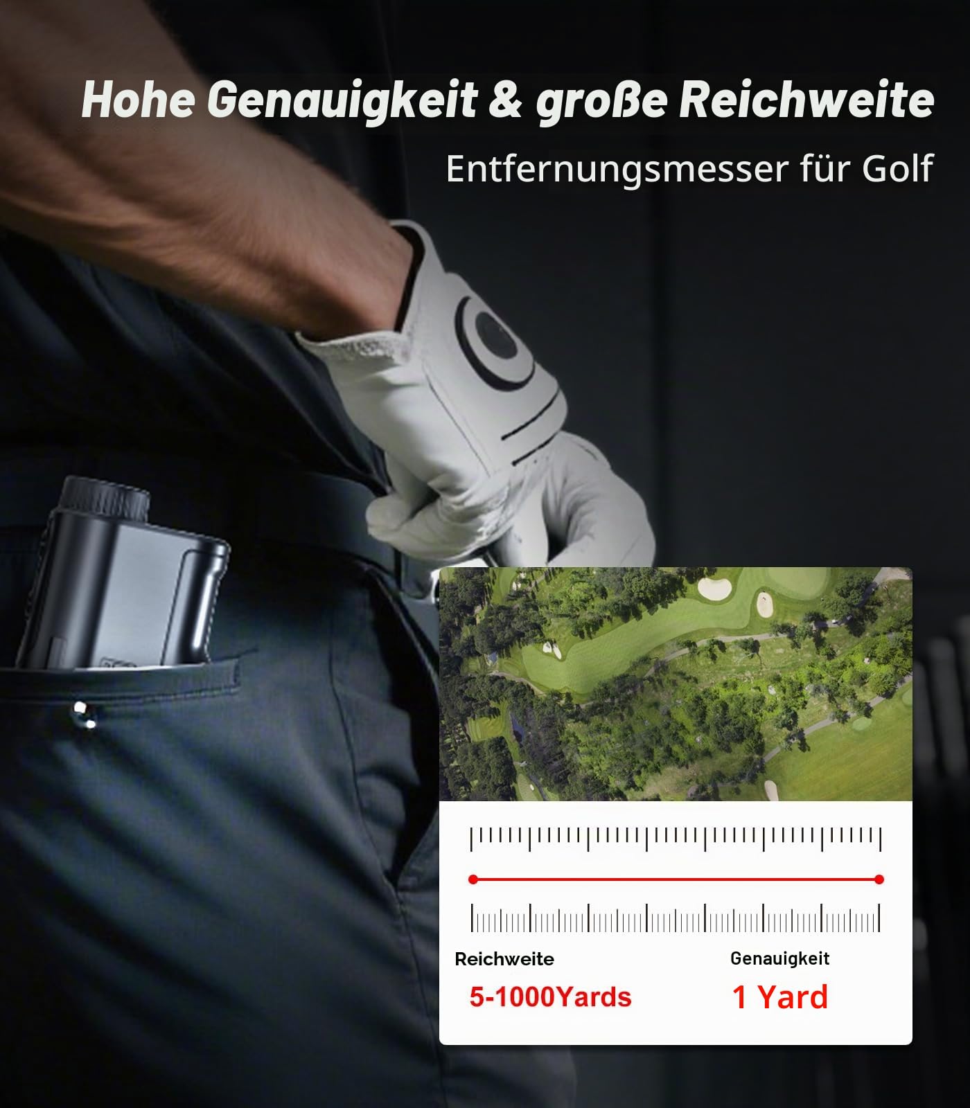 Golf Entfernungsmesser mit Steigung, 1000M Entfernungsmesser Golf, 6-fache Vergrößerung, Fahnenmastverriegelung Vibration, wiederaufladbarer Golf-Entfernungsmesser