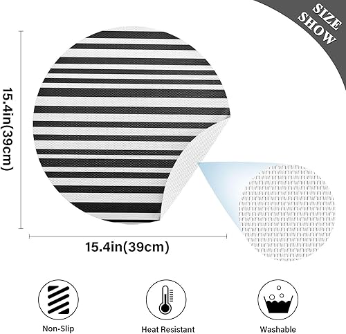 Miniatura 4 de Black White Stripes PVC Plate Mat, Washable Non Slip Heat Resistant Placemats for Kitchen, Set of 6
