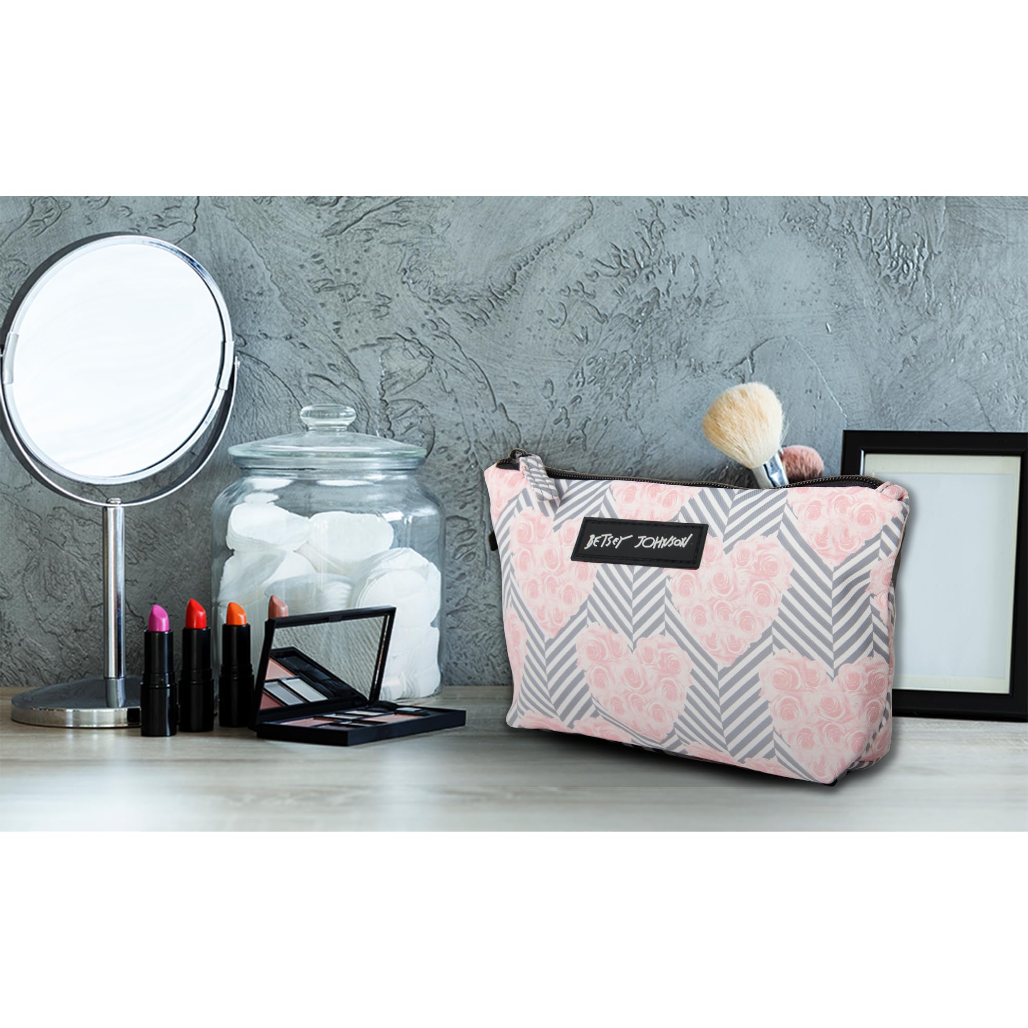 Betsey Johnson 8.5-Inch Zipper Cosmetic Pouch with Inner Pocket